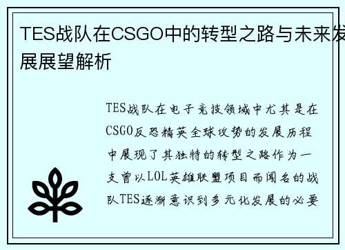 TES战队在CSGO中的转型之路与未来发展展望解析 TES战队在CSGO中的转型之路与未来发展展望解析