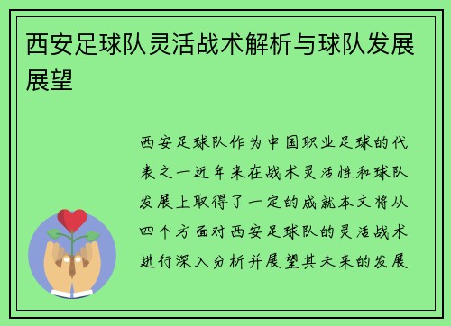 西安足球队灵活战术解析与球队发展展望 西安足球队灵活战术解析与球队发展展望